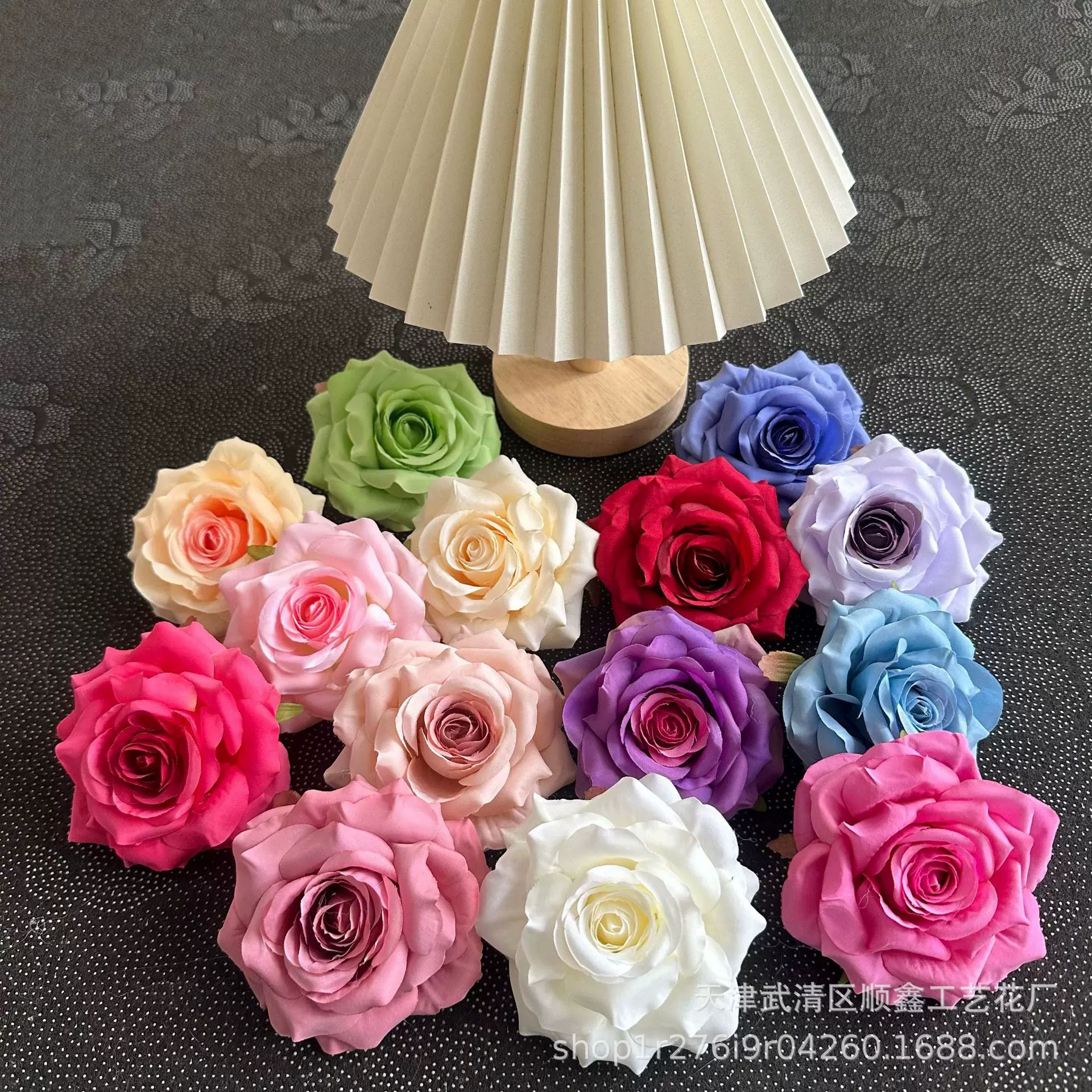 仿真玫瑰花钻石玫花头花艺蛋糕婚礼装饰婚车布置DIY假花摆件批发