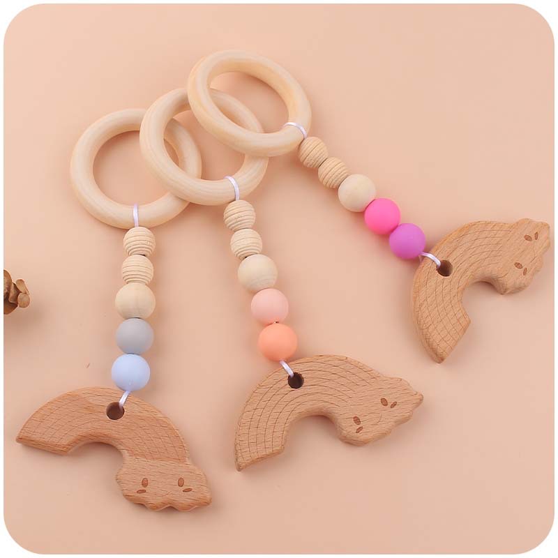 Nuevo bebé suministros dibujos animados silicona Arco Iris mordedor calmante bebé chupete cadena coche colgando mordedor conjunto de cuatro piezas