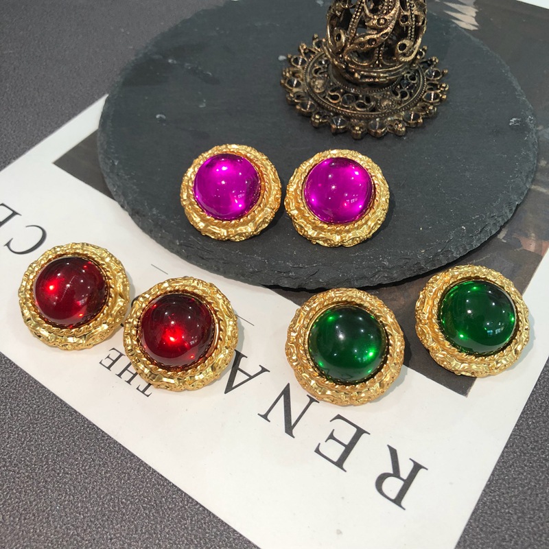 Glass Inlay Material Earrings Classification 1 Pair Retro Round Alloy Plating Glass Women's Earrings