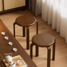 实木圆凳家用中式餐桌凳板凳客厅轻奢木凳小矮凳复古椅子备用凳子
