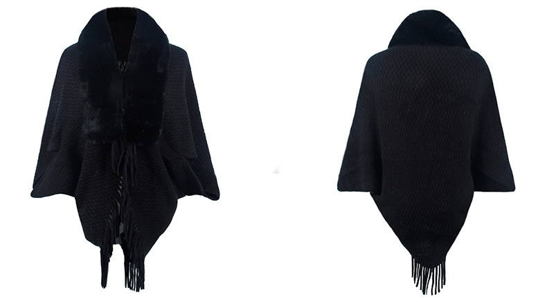 Wollkragen gestrickter Quasten-Cape-Mantel für Damen mit modischem Cape_voghion.com