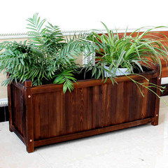 Anti-corrosion wood flower box outdoor rectangular flower trough solid wood green plant pot carbonized wood planting box large vegetable planting pot