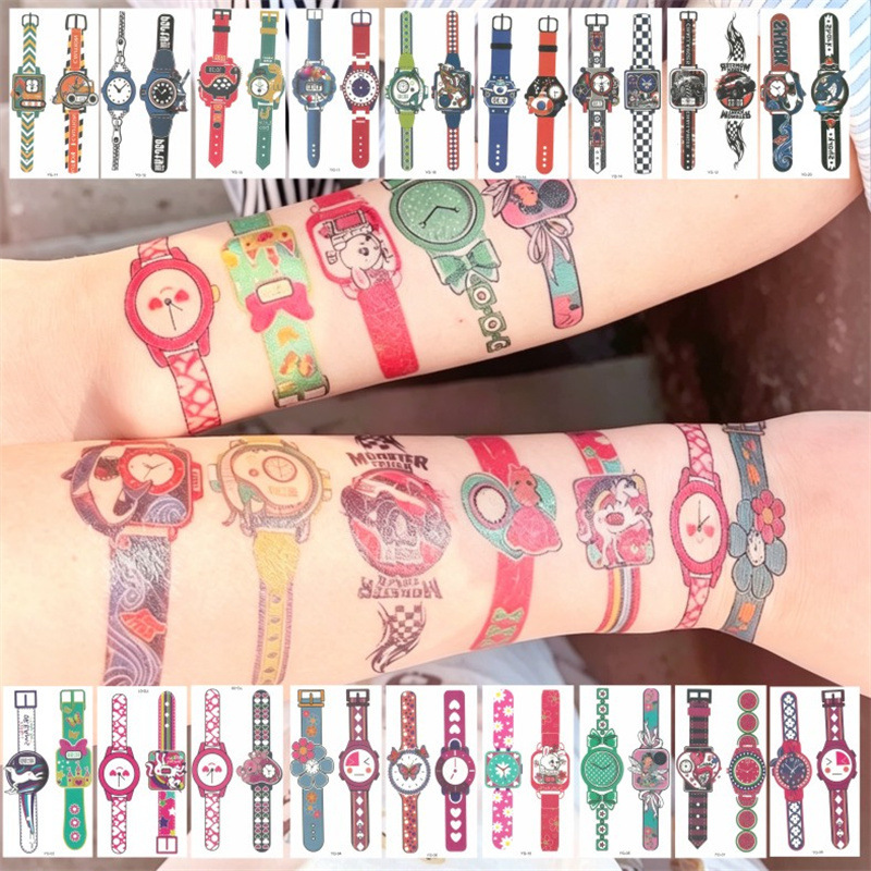 Xiaohongshu Cartoon Colorful Watch Tattoo Stickers Waterproof and Long-Lasting, Luminous Watch for Students and Girls, Cute Wrist Watch