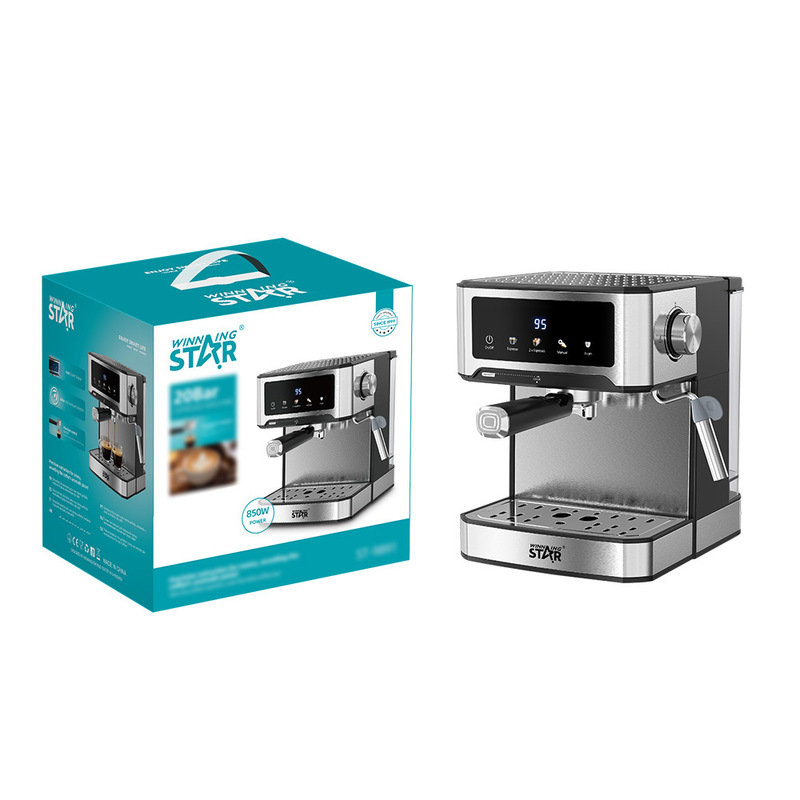 Winningstar Cross-Border Touch-Screen Grinding-Type Coffee Machine with Steam Milk Frother for American and Italian Espresso Single and Double Cups