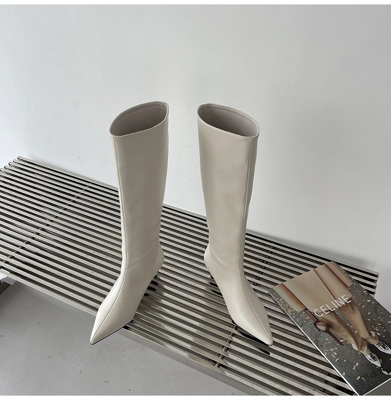 2024 Spring and Autumn Season New Versatile Simple Fashion Wide Korean Version Pointed Sleeve High Boots Soft Leather_voghion.com
