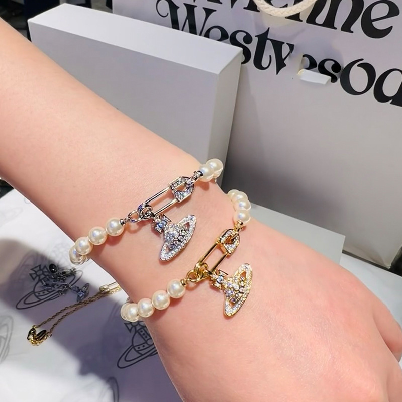 925 Sterling Silver Empress Dowager Pin Pearl Bracelet Women's Saturn Pclip Bracelet Shijia Pearl Bracelet Women's Time