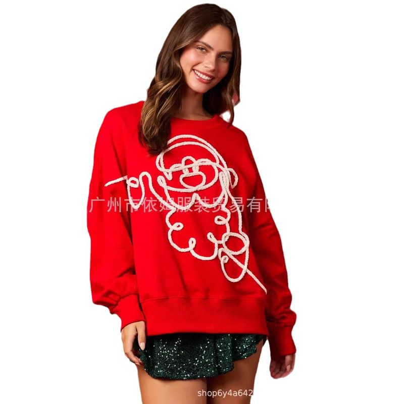 アマゾン秋冬新作欧米クロスボーダー女装クリスマスダブル装飾スパンコール丸襟プルオーバー|undefined