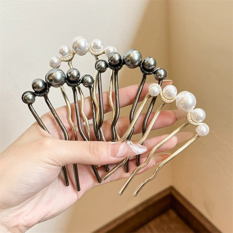 Perla en forma de U pistola de pinzas de cabello negro pinzas de cabello antiguo nuevo estilo chino pinzas de cabello artefacto de cabello vestido de mujer