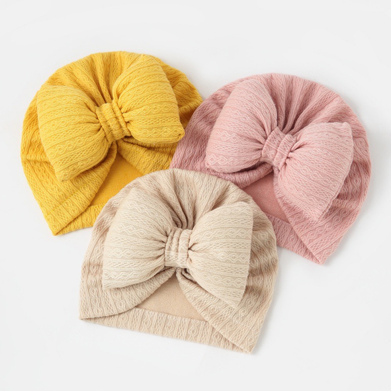 Baby knitted cotton filled large bow children's pullover hat