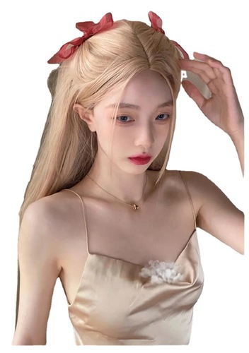 Starway middle-parted wig for women with long hair, rose, same style, white and platinum trendy color, long straight hair, full headband style