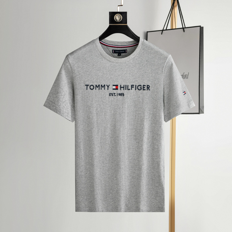 25 Tommy men's short sleeve cotton round neck slim solid color bottoming shirt letters embroidered T-shirt factory outlet