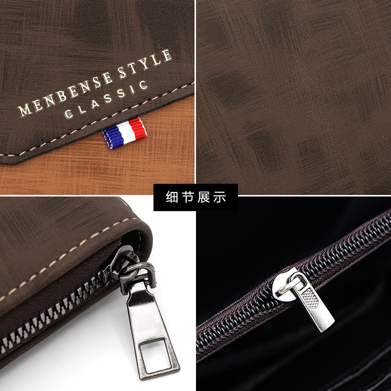 Hombres de moda Coreana de medio-longitud costura bolsa de cadena de gran capacidad embrague teléfono móvil bolsa monedero