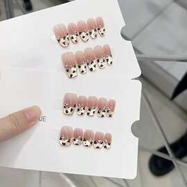 奈姿 纯手工光疗穿戴甲甜美豹纹 批发成品重复使用美甲贴片可拆