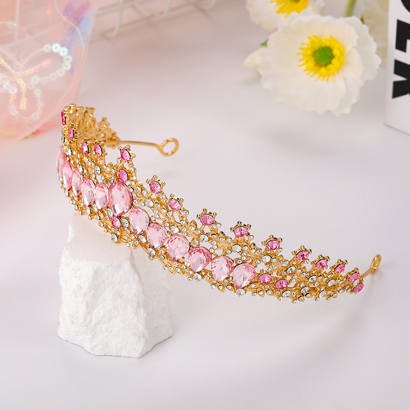bridal headdress, luxurious and shiny rhinestone beauty pageant crown, multi color water drop headdress, wedding dress accessories, headband_voghion.com