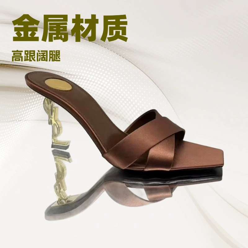 25 новых высоких кроссовых металлических и шелковых женских тапочек на высоких каблуках модные сексуальные туфли на высоких ногах женские
