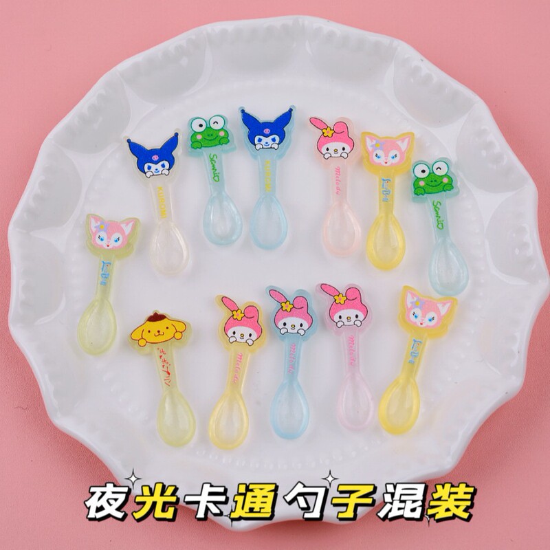 Miniature Luminous Cartoon Spoon Mini Artificial Food Toy DIY Resin Material Small Accessories Jewelry Cream Glue Ornaments