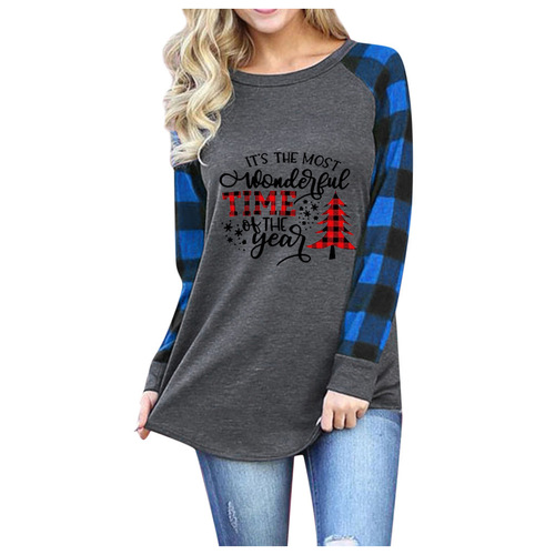 Women's 3D Printed Long-Sleeve Casual T-Shirt with Round Neck in European and American Style