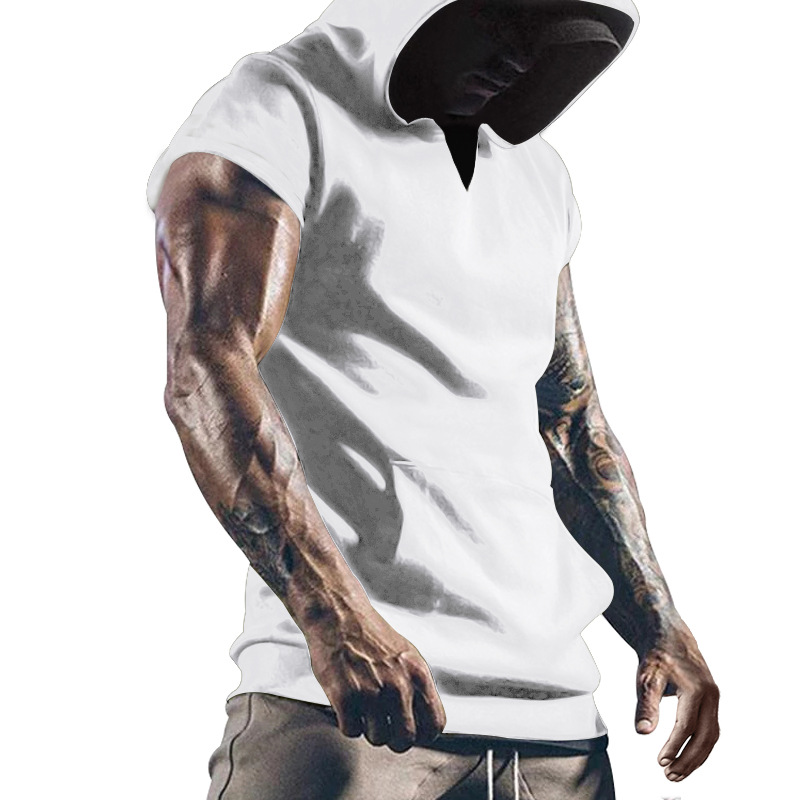 Summer men's loose vest new casual hooded sports t-shirt short sleeved men_mkmklike.com
