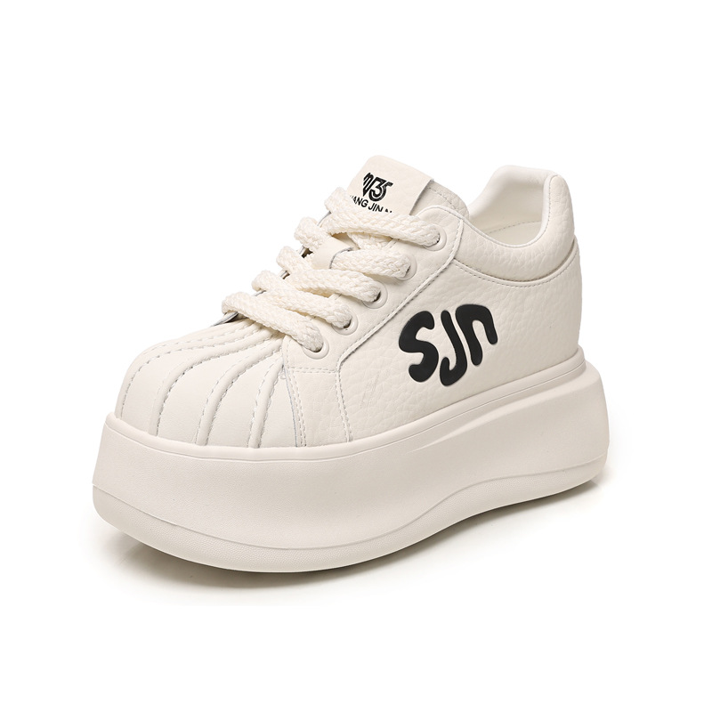 Giày sneaker nữ đế dày tăng chiều cao phong cách thời trang đa năng — màu trắng