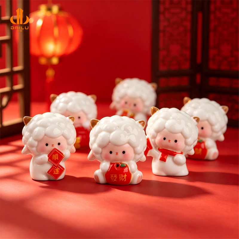 New Year Lamb Figurine - DIY Decoration Accessories for the Year of the Sheep, Car and Desktop Fortune-Bringing Ornament
