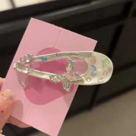 y2k甜心合金闪钻蝴蝶发夹女高级感甜酷链条玫瑰侧边夹新款发饰潮