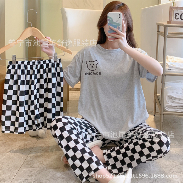 Pajamasクロスボーダー外国貿易工場卸売パジャマ女性半袖ショートパンツ長ズボン三点セット漫画ホームスーツ|undefined