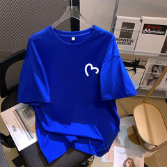 クラインブルー半袖tシャツ女性2025年夏の新しいゆるいサイズのtシャツ白い純綿半袖上着