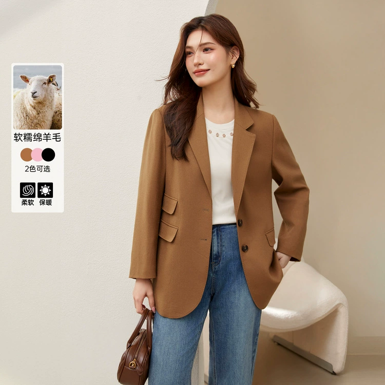 Сплейное шоу большой размер женщины щедрый интеллектуальный простой пригородной овечьей шерстяной пиджак жирный mm2024 осенний костюм новый