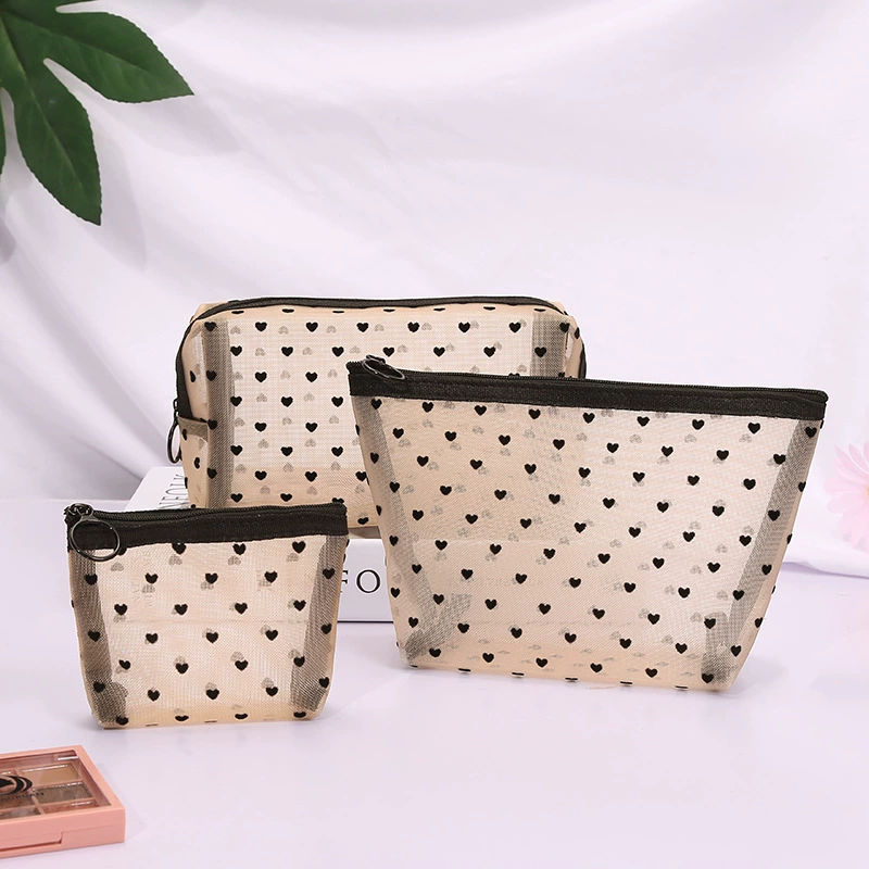 Cosmetic Bag, large-capacity transparent mesh nylon travel makeup pouch — portable lipstick & brush organizer