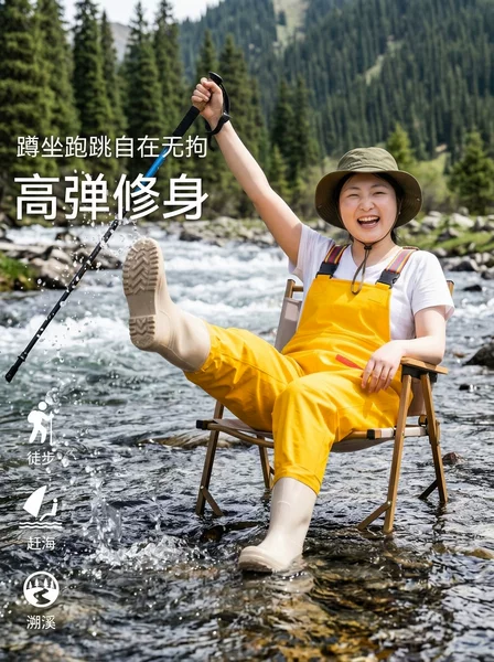 Mother-child waterproof jumpsuit, beach equipment for catching fish, beach play, wading pants with suspenders, rain boots, fishing gear for kindergarten