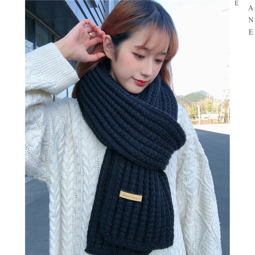 Korean version of the new fashion versatile solid color knitted wool scarf for women in autumn and winter thickened and warm couple scarf for men