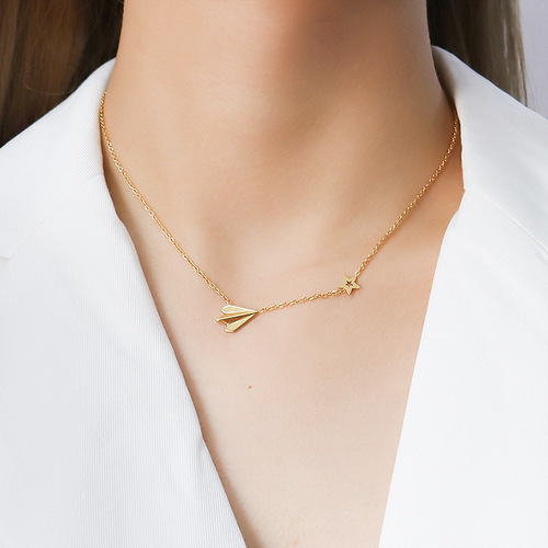 Ins Accessory Paper Plane Star Necklace Lock Chain Bracelet Women Titanium Steel Unique Design Necklace Jewelry Set