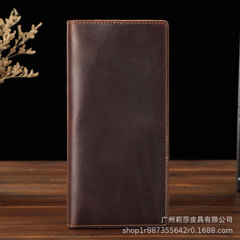 El comercio exterior de Los Hombres Crazy Horse billetera de cuero de los hombres cartera de los hombres del bolso de larga cartera completa de cuero de la fábrica al por mayor