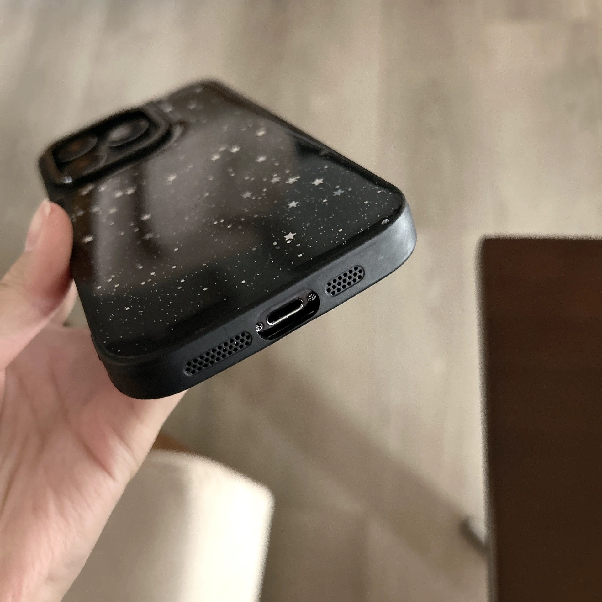 Чехол для iPhone совместимый, чёрный со звёздным блеском, 2‑каратный декор
