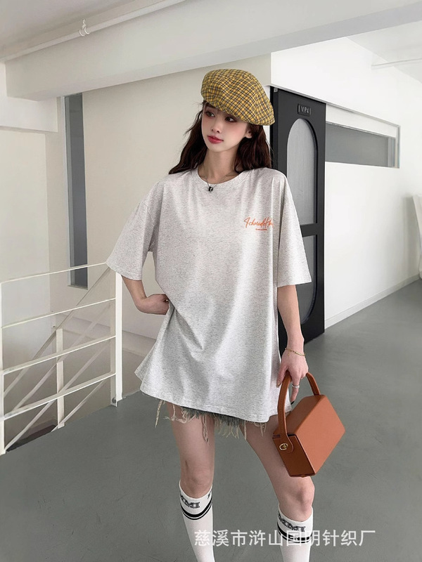 2025 レタープリント Tシャツレディース夏新作ゆったり大判長袖半袖前後発泡立体プリント|undefined