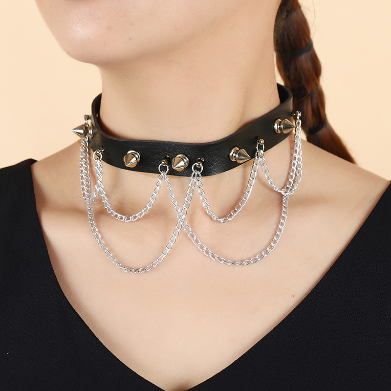 Punk Rock En Cuir Collier Personnalité Mode Tendance Bondage Collier Clavicule Chaîne Sexy Bijoux display picture 4