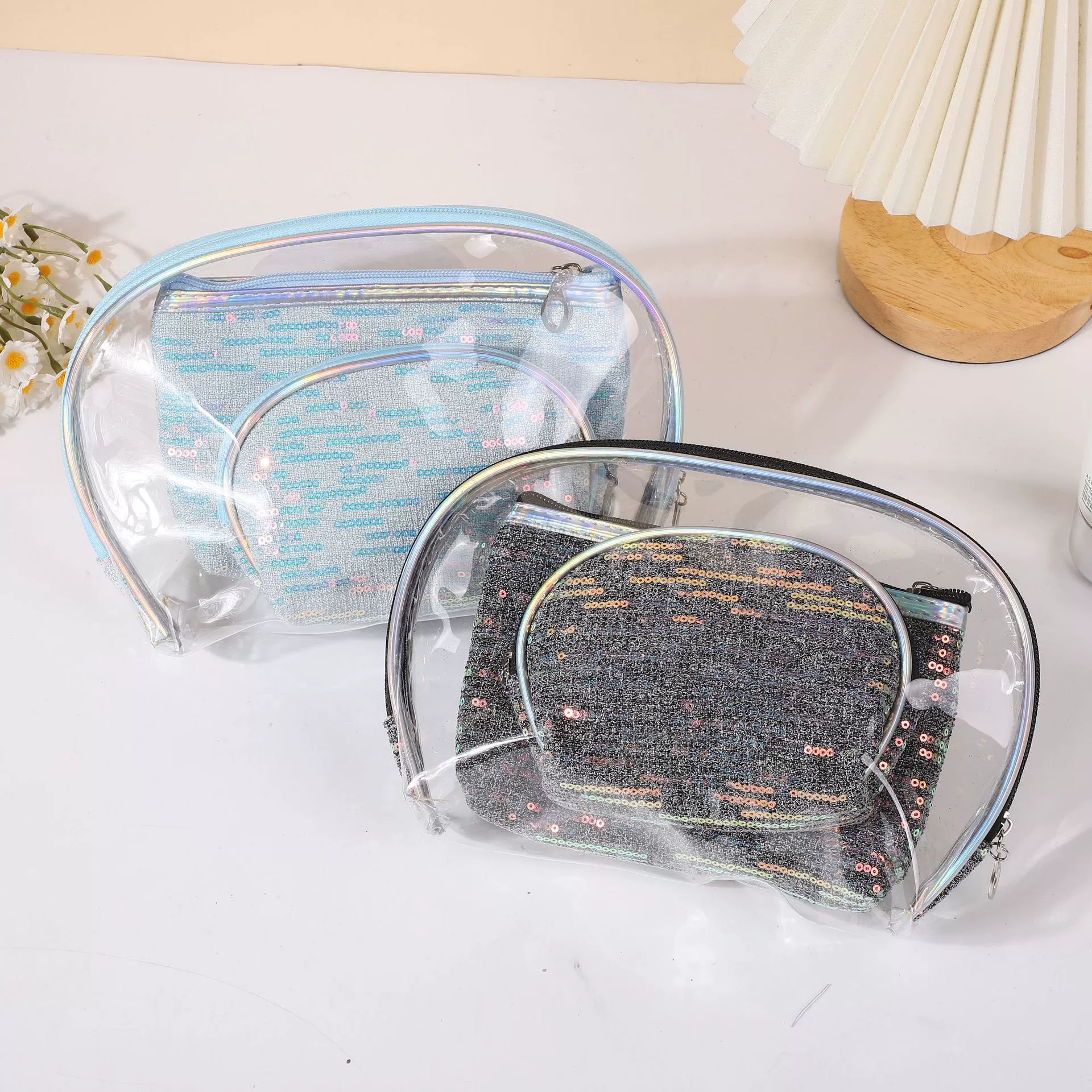 (Границы торговли) кcosmetic bag, маленький клатч, прозрачный вместительный водостойкий ручной набор ПВХ для путешествий, набор из 3 предметов