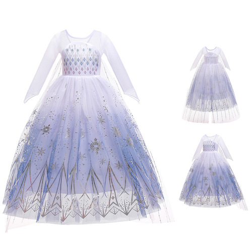 Elsa Dress with Snowflake Print for Girls, Princess Style, Anna and Elsa Inspired, Snowflake Embroidered, Children's Christmas Costume, Snow Queen Performance Dress