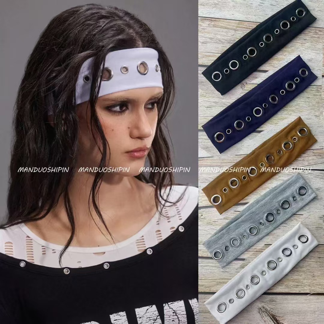 Bandas de pelo punk transfronterizas bandas de pelo elásticas de tela de rock festival de música agujero bandas de pelo retro dulces y frescas bandas de cabeza de color sólido