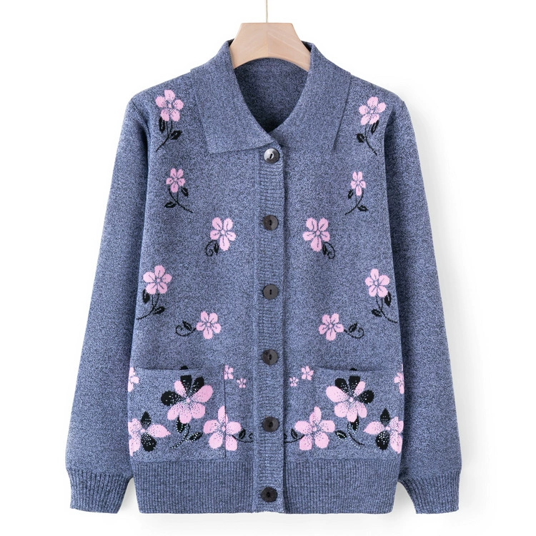 Осенне-зимний утепленный свитер на флисовой подкладке для женщин среднего и старшего возраста, легкое осеннее пальто, одежда для мам, осенний повседневный трикотаж.