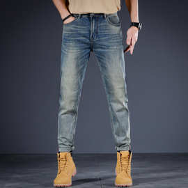 春夏复古牛仔裤男潮牌修身小脚弹力潮流韩版百搭怀旧高端休闲男裤