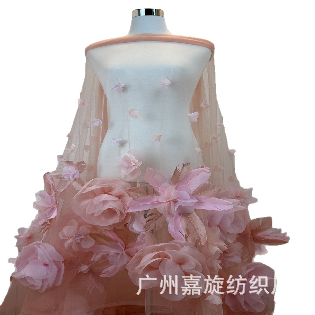 Nuevos sueños hechos a mano plumas calcomanías de flores grandes estereoscópicas ropa de espectáculo ropa de ropa infantil vestido de moda tela bordada de encaje image 6