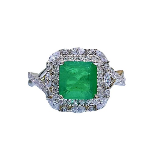 Mujing Jewelry  new ring ins simulation 7*7 emerald diamond ring foreign trade hot selling S925 silver ring