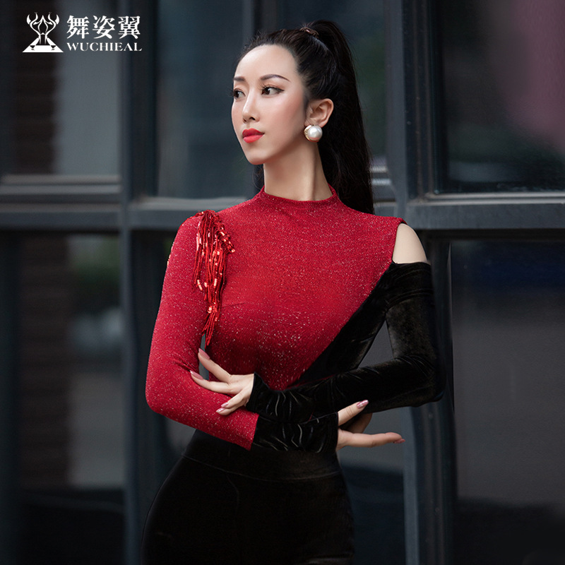 Dancing wing slim-fit body clothes ceremonial clothes training catwalk practice clothes long sleeve velvet non-crotch suit XT780
