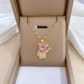 星星小熊轻奢气质华丽满钻项链女网红百搭锁骨链钛钢链条