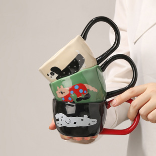 Cute Big-Eared Water Cup Cartoon Animal Mug Large Handle Ceramic Cup Breakfast Cup Office Couple Coffee Cup