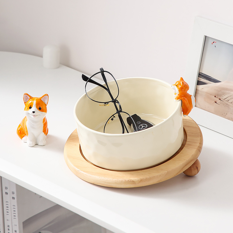 Entrada llave de entrada cerámica Shiba Inu gato lindo salón Mesa café zapato cosméticos joyería almacenamiento Tazón