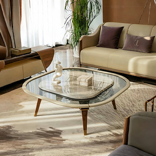 Italian light luxury tea table marble living room home designer modern walnut square tea table marble rock slab