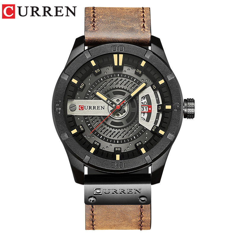 Curren/8301 Men's Waterproof Calendar Watch Personalized Leather Wristwatch Fashion Quartz Watch with Calendar