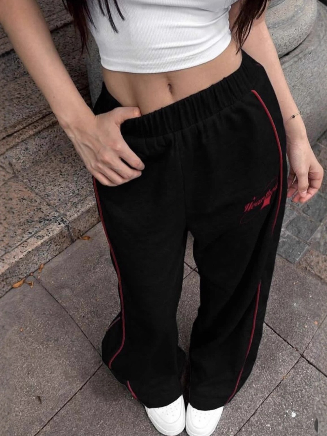 Cross-border americano callejera de piernas anchas pantalones deportivos casuales a rayas mujeres otoño y invierno universal suelto delgado de cintura alta pantalones rectos image 5
